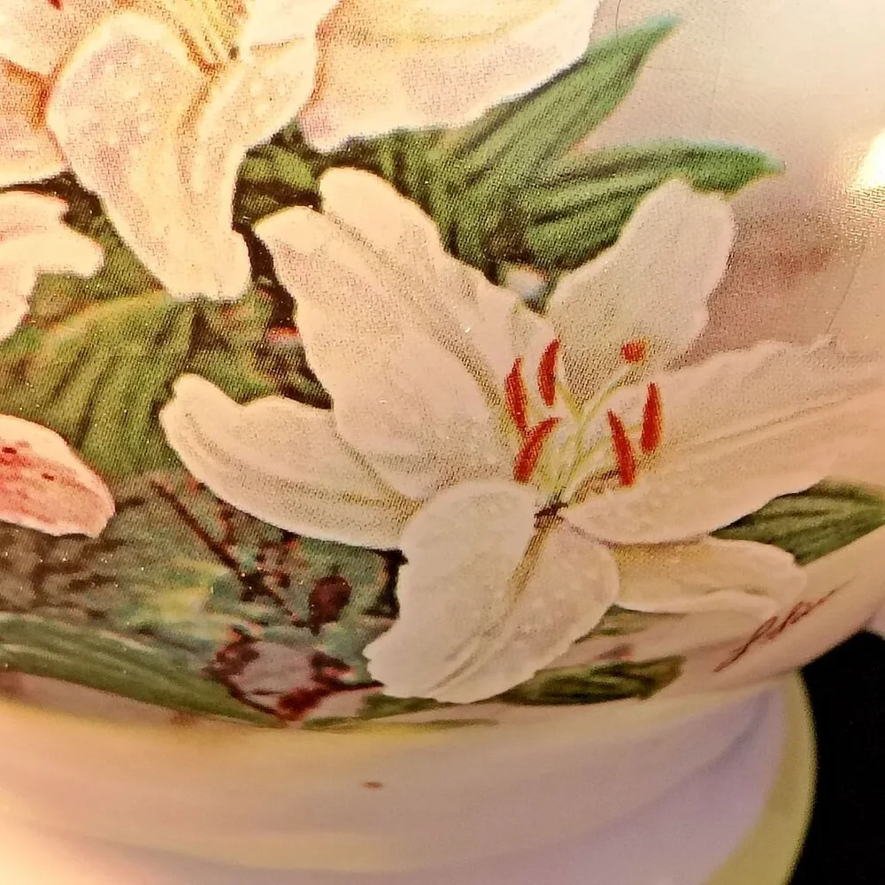 Vintage Hummingbird Lily Floral Teapot China Collectible Lina Lui Bird Decor Gif